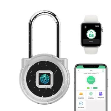 Imagem de Cadeado de impressão digital eLinkSmart longo com manilha de 45 mm, aplicativo de telefone, SmartWatch, combinação à prova de intempéries, cadeado de armário para academia, armário, mochila, mala,
