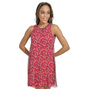 Imagem de Calvin Klein Vestido trapézio curto de chiffon feminino, Hibscus Multi, 7