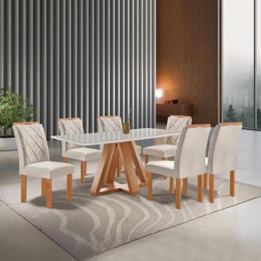 Imagem de Conjunto Mesa Tampo Smart Plus Vidro Kyra 170cmx90cm 6 Cadeiras Arthus Cinamomo/off White/suede Bege