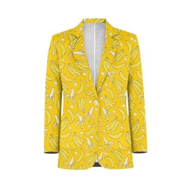 Imagem de Blazer masculino casual com um botão e manga comprida, casaco esportivo slim fit com bolso P-5GG, Bananas, Medium