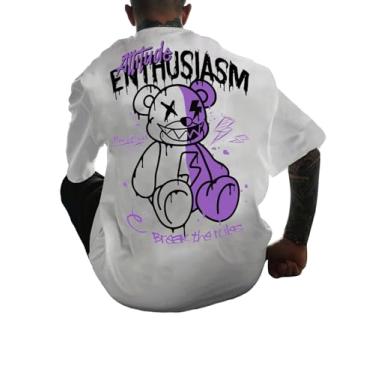 Imagem de SHENHE Camiseta masculina estampada gola redonda manga curta estampa de urso xadrez camiseta de verão, Urso, D, branco, M