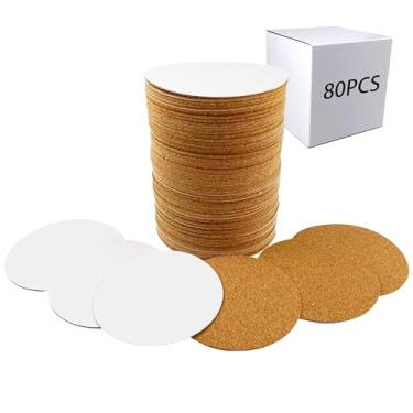 Imagem de Hosawtek 80 peças de folhas redondas autoadesivas de cortiça - artesanato DIY, corte de papel, prancheta, proteção inferior para porta-copos de pedra e madeira, copos de vidro e cerâmica - 8 cm x 8 cm