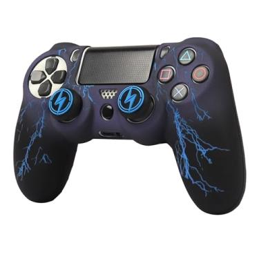 Imagem de ROTOMOON Capas de controle de silicone Lightning para PS4 com 2 pegas de polegar, à prova de suor, antiderrapante, capa protetora de controle compatível com Playstation 4 Slim/Pro