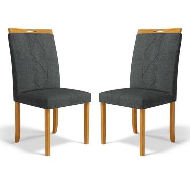 Imagem de Kit Com 2 Cadeiras Ana Madeira Maciça Estofadas Para Mesa De Jantar Linho Chumbo 406