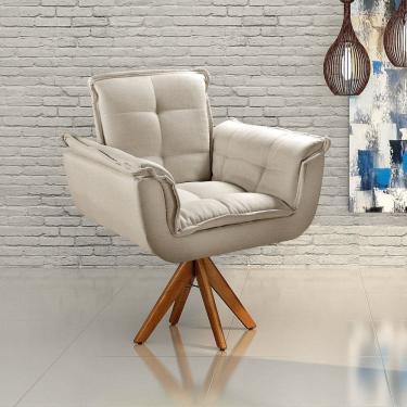 Imagem de Poltrona Giratória de Madeira Bella Opala Decoração Sala Quarto Recepção Bege