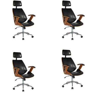 Imagem de Kit com 4 Cadeiras de Escritório Presidente Giratória com Apoio de Cabeça Office Lisboa Preto