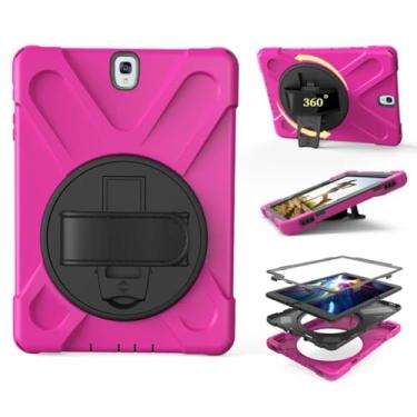 Imagem de Capa de silicone com suporte e alça de pulso giratória, segura para crianças, à prova de choque, para Samsung Galaxy Tab S3 SM-T820 T825 9,7 polegadas + caneta (rosa)