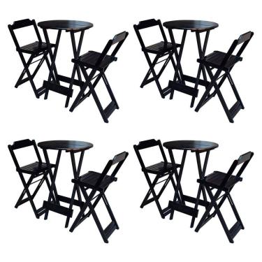 Imagem de Kit 4 Jogos de Mesa Bistrô de Madeira com 2 Cadeiras Dobravel Ideal para Bar e Restaura...