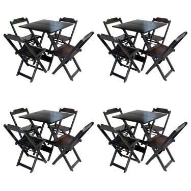 Imagem de Kit 4 Jogos de Mesa com 4 Cadeiras de Madeira Dobravel 60x60 Ideal para Bar e Restaurante - Tabaco