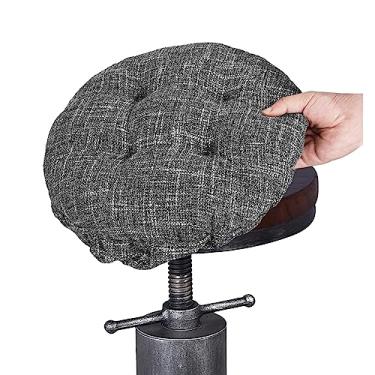 Imagem de SINOSSO Modern Linen Bar Stool Cushion Dia.12, Fashion Interweaving Design Anti-Skid Silicone Round Stool Seat Cushion Cover Padded (Light Gray, S,1)