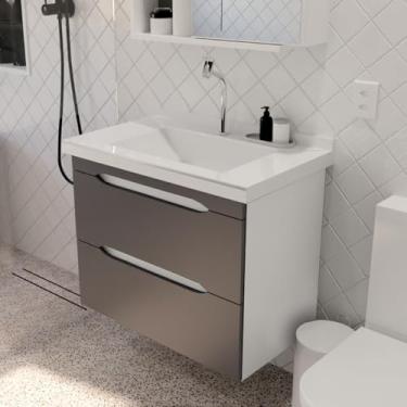 Imagem de Gabinete Toucador Para Banheiro Milano 0,65 Cuba Inclusa Branco/Grafite