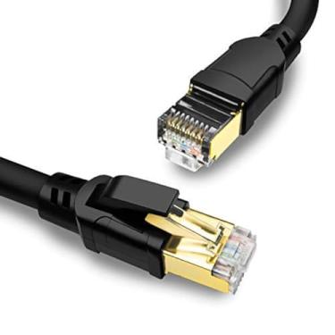 Imagem de Cabo Ethernet CAT8, cabos de rede LAN de alta velocidade de 40 Gbps 2000 MHz SFTP com conector RJ45 banhado a ouro para roteador, modem, PC, interruptores, Hub, laptop, jogos, Xbox, Preto, 10ft/3m