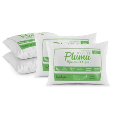 Imagem de Kit 04 Travesseiros Toque de Pluma Pena Hipercal 500 Fios 50x70cm Antiácaro, Antialérgico, Lavável em Máquina