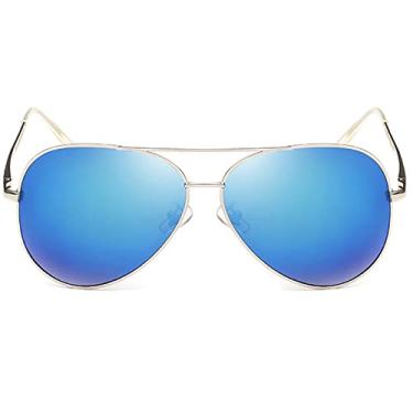 Imagem de Augcrki Óculos de sol aviador masculinos polarizados com proteção UV 400 armação de metal com dobradiças de mola 62 mm, Azul, 62MM