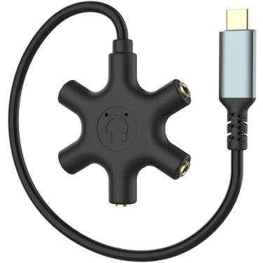 Imagem de Adaptador USB C para conector de fone de ouvido de 3,5 mm tipo C para multiportas 3,5 mm adaptador de áudio 5 vias 5 em 1 auxiliar TRS cabo divisor de compartilhamento de áudio compatível com Samsung