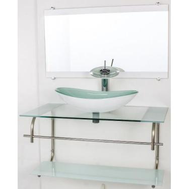 Imagem de Gabinete de vidro para banheiro inox 90cm cuba oval branco - Cubas e G