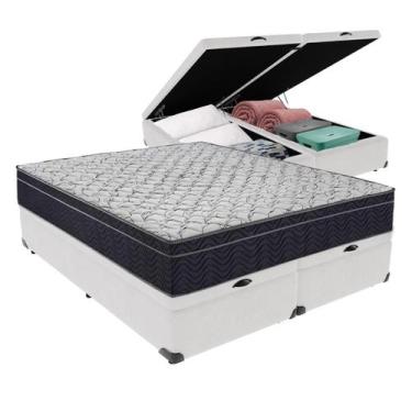 Imagem de Cama Box Baú Bipartido Queen Branco e Colchão Airtech 150 D45 Ortobom