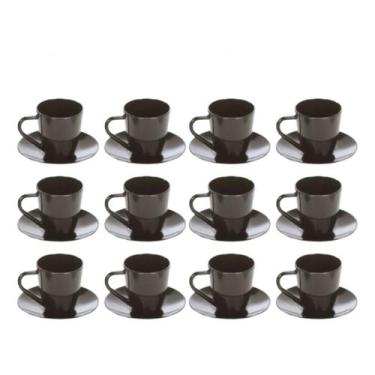 Imagem de Conjunto de 12 xícaras e 12 Pires de Acrílico Preto 80ml - Ercaplast