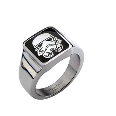 Imagem de Star Wars Jewelry Anel masculino de aço inoxidável Stormtrooper quadrado, preto/prata, tamanho único