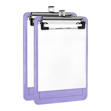 Imagem de Acrimet Prancheta Slip (12x18,5cm) com Prendedor Metálico Wire Clip e Papel Branco 50fls A6 - Kit com 2 Unidades, Cor Lilás Clear