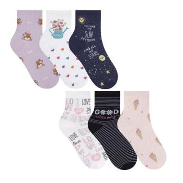 Imagem de Kit 3 pares de meias Feminina Cano Médio Algodão Selene 7740, 34-39, P