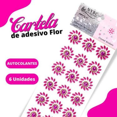 Imagem de Cartela De Adesivo Flor Rosa Escuro - Sticker C/6 Unidades - Mmixer10 