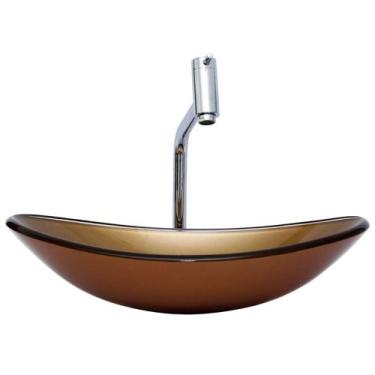 Imagem de Kit Banheiro Cuba Vidro Oval 47 Cm + Torneira Link + Válvula - Lopazzi