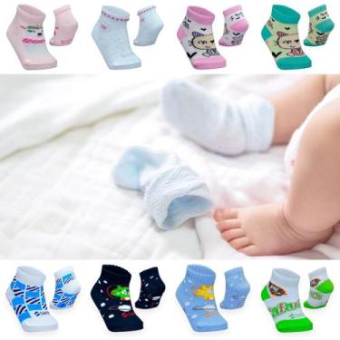 Imagem de Meia baby kit 6 pares infantil coloridas menino e menina de 0 a 6 mese