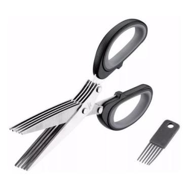 Imagem de Tesoura 5 Lâminas Pra Cortar Tempero E Ervas Aço Inox - Top Total, Tes