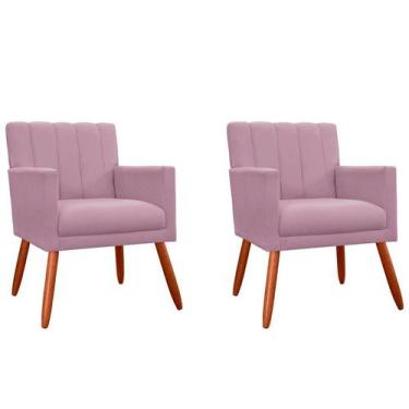 Imagem de Kit 2 Poltronas Decorativa Cecília Suede Rosê Pés Madeira Ms Decor - M