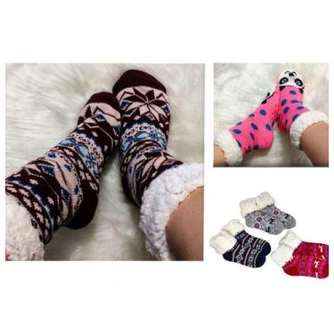 Imagem de Meia Pantufa Infantil Bebê: Lã Forrada com Pelúcia e Solado Antiderrap
