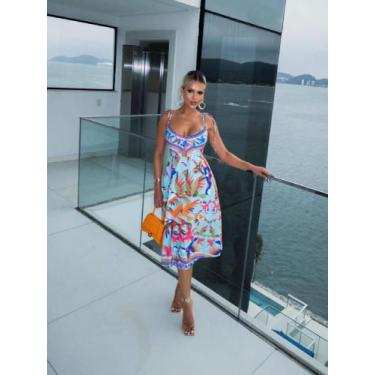 Imagem de Vestido lenço estampado soltinho - LALOKA, Azul, M