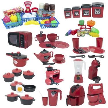 Imagem de Cozinha Brinquedo Vermelho Mercado Jogo Panela Air Fryer 86p - Altimar