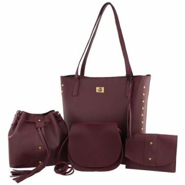 Imagem de Kit 4 bolsas feminina sacola média e necessaire - DuChico, Vinho, UNIC
