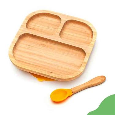 Imagem de Youkoo kitchen Prato infantil para bebês, placa de sucção infantil, talheres fofos de bambu