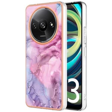 Imagem de Dinglijia Capa de telefone fina para Redmi A3, capa de design fashion com padrão de mármore IMD rígido para meninas, capa de proteção de tela e câmera aprimorada para Redmi A3, BKC rosa