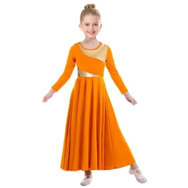 Imagem de ZYACTU Vestido de dança de louvor para meninas, bloco metálico, irregular, adoração litúrgica, igreja, coro, fantasia, vestido lírico, 04 - laranja, 13-14 Anos