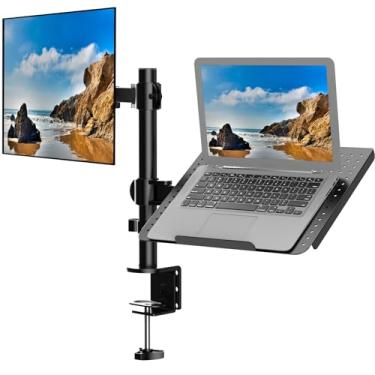 Imagem de Suprogear Suporte de mesa para monitor LCD único totalmente ajustável com bandeja extra para laptop para 1 notebook de até 17 polegadas e 1 tela de até 68.6 cm, capacidade de peso de 10 kg, preto