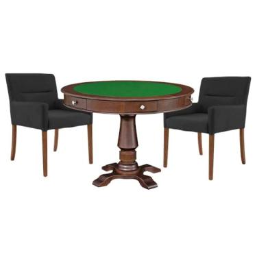 Imagem de Mesa de Jogos Carteado Victoria Redonda Tampo Reversível Imbuia com Kit 2 Cadeiras Vicenza Suede Preto Fosco - Gran Belo