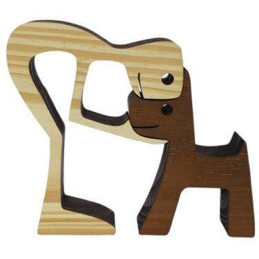 Imagem de Boneco Escultura Família Pet em Madeira Decorativa Enfeite com 2 Peças