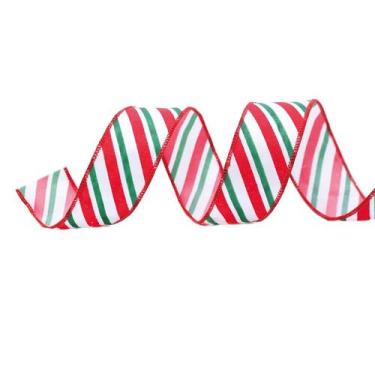 Imagem de Fita Listrada Branco Vermelho e Verde - 6,3cm x 914cm - 1 unidade - Cr