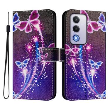 Imagem de Capa carteira para Oppo A80 5G, 3 compartimentos para cartão, 1 compartimento para dinheiro, capa flip de couro PU com padrão fofo, capa com fivela magnética à prova de choque, compatível com sem fio