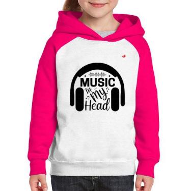 Imagem de Moletom Infantil Music in my head - Foca na Moda, Branco, Rosa, 2