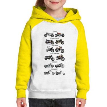 Imagem de Moletom Infantil Moto Custom Types - Foca na Moda, Branco, Amarelo, 12