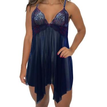 Imagem de Camisola de Tule e Renda com Calcinha Preto e Vermelho - Acerola bombo