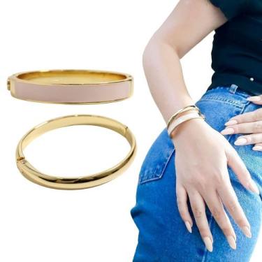 Imagem de Kit 2 Bracelete Feminino Grosso Dourado E Rosa Semijoia - GRANADO ACES