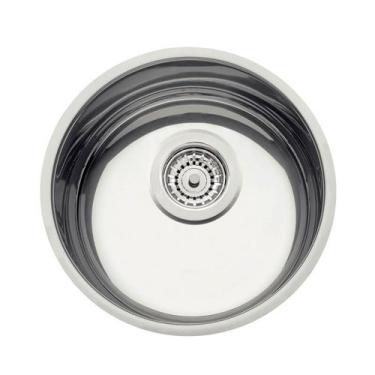 Imagem de Cuba de Embutir em Aço Inox Alto Brilho Luna Redonda 30x16cm c/ Válvul