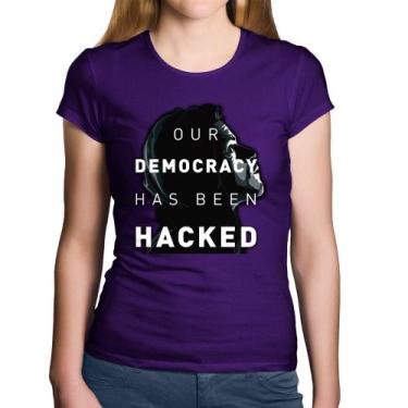 Imagem de Baby Look Algodão Our Democracy Has Been Hacked - Foca na Moda, Roxo, 