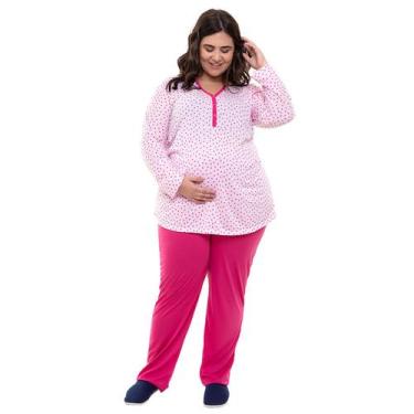 Imagem de Pijama Plus Size Linda Gestante Inverno Maternidade Rosa Corações, 58,