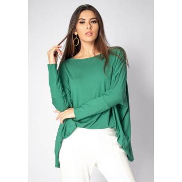 Imagem de Blusa Ampla Malha Morcego Manga Longa Verde Jade - Amazonia Vital